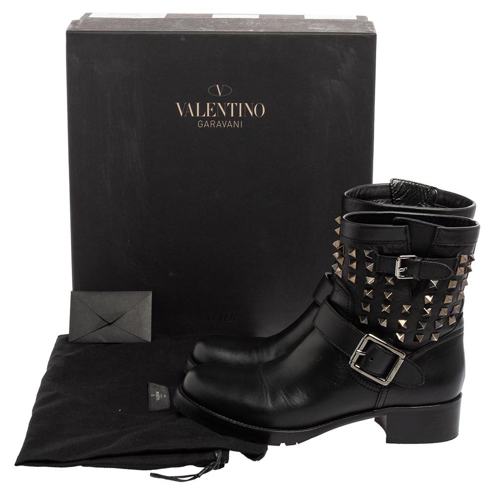 Valentino Black Leather Rockstud Combat Boots Size 38.5 2