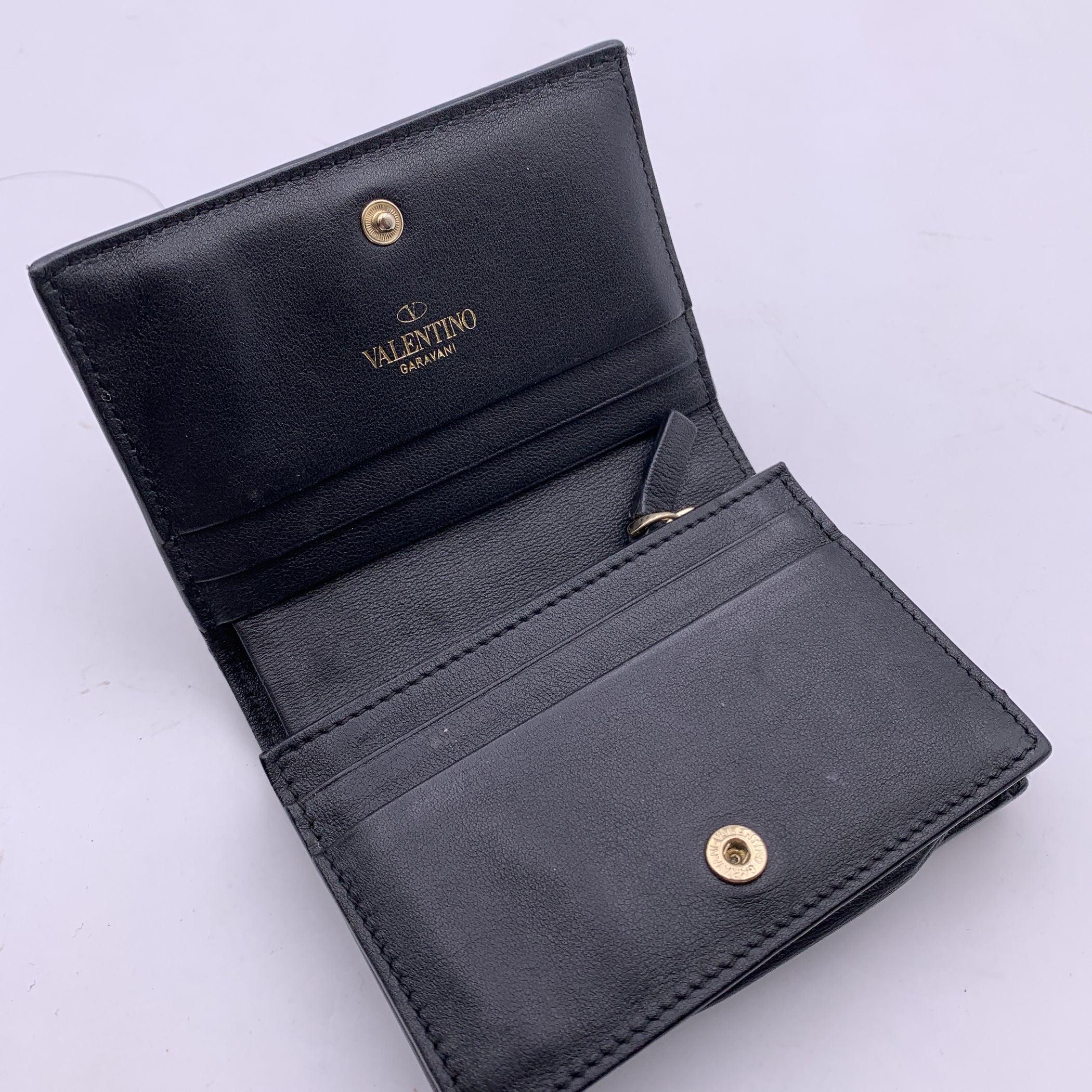 Valentino Black Leather Rockstud Compact French Flap Wallet 1