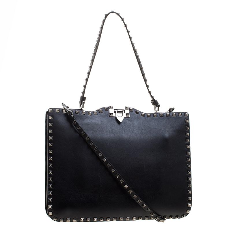 Women's Valentino Black Leather Rockstud Crossbody Bag