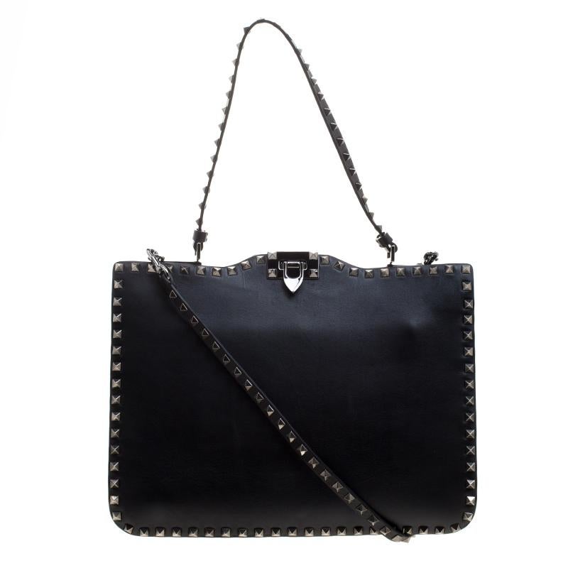 Valentino Black Leather Rockstud Crossbody Bag