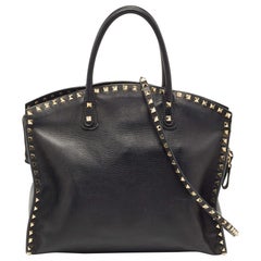 Valentino Black Leather Rockstud Dome Tote
