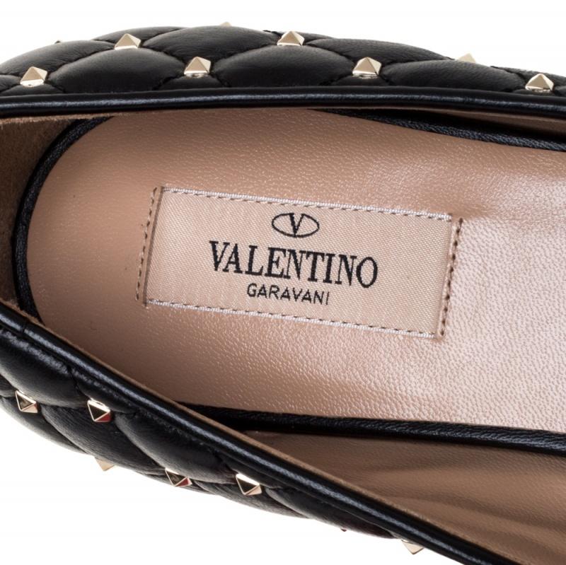 Valentino Black Leather Rockstud Embellished Pointed Toe Ballet Flats Size 39 1