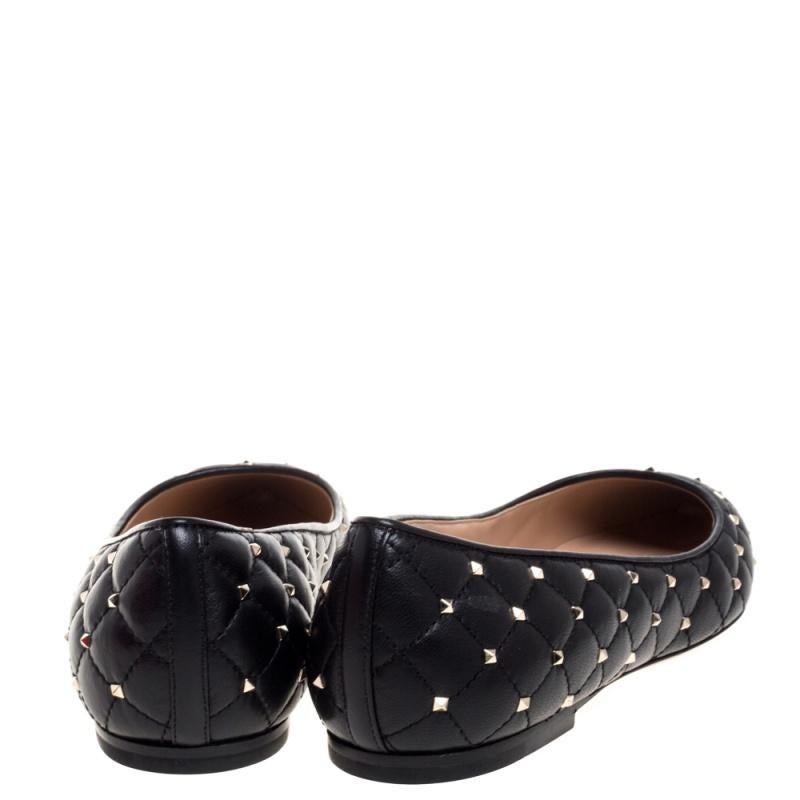 Valentino Black Leather Rockstud Embellished Pointed Toe Ballet Flats Size 39 2