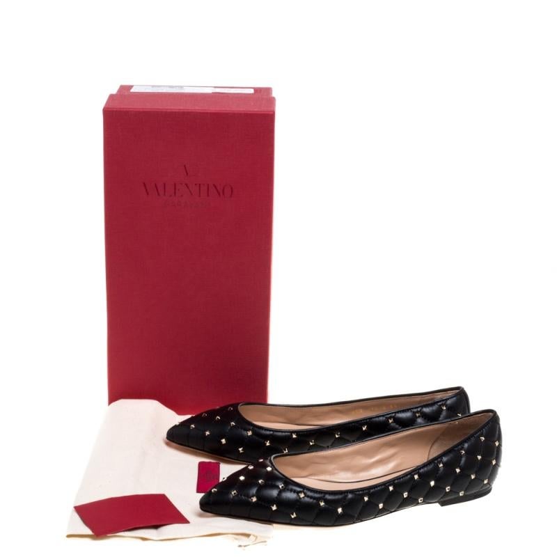 Valentino Black Leather Rockstud Embellished Pointed Toe Ballet Flats Size 39 4