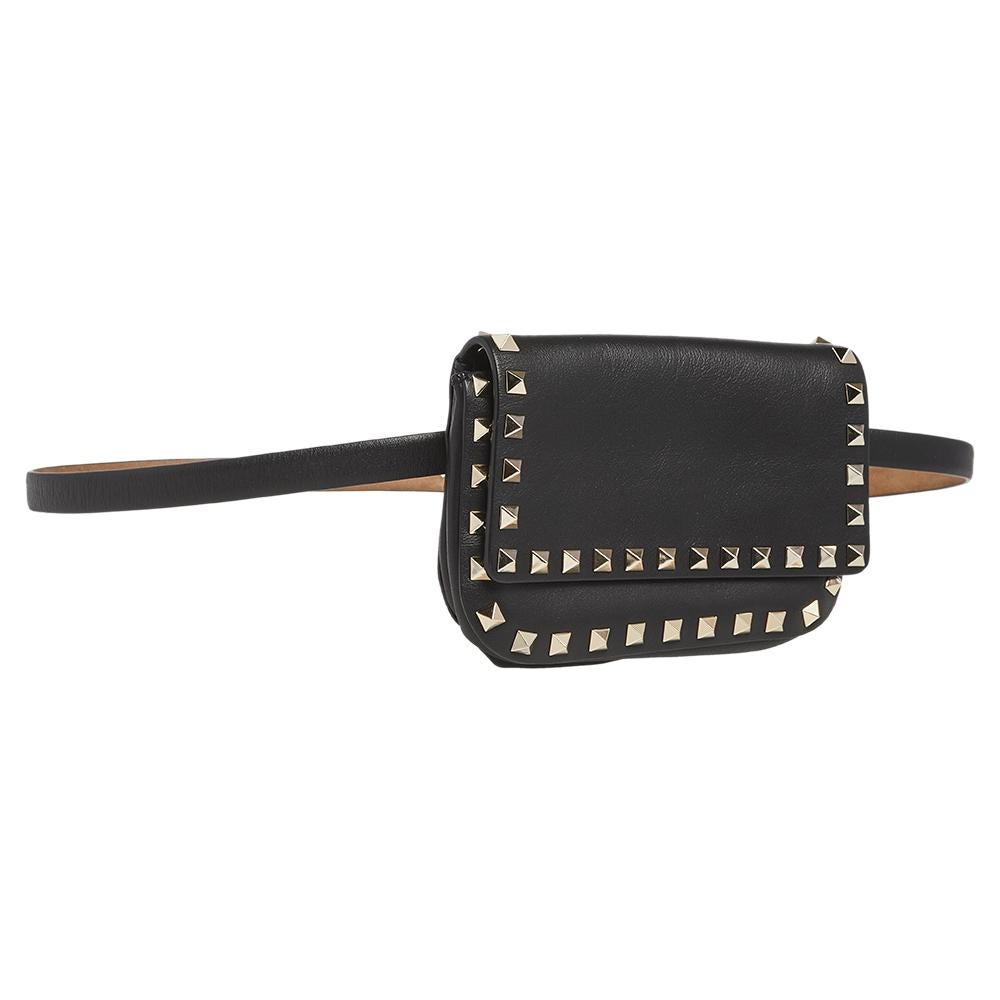 Valentino Black Leather Rockstud Flap Belt Bag 3