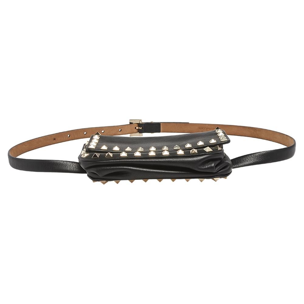 Valentino Black Leather Rockstud Flap Belt Bag 1