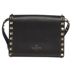 Valentino Black Leather Rockstud Flap Belt Bag