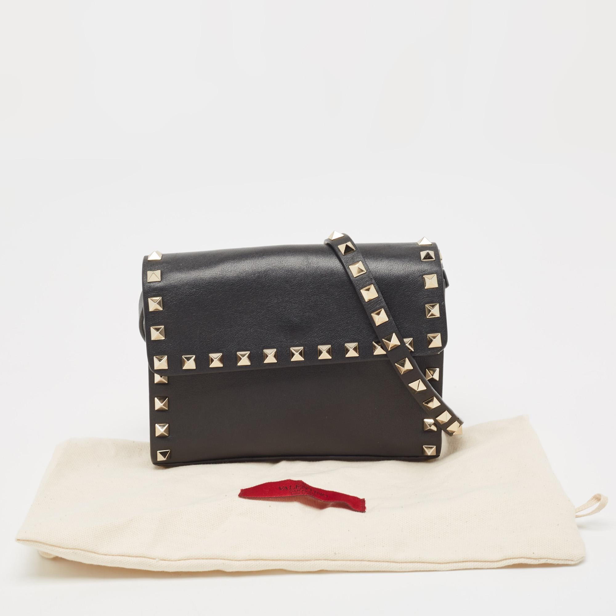 Valentino Black Leather Rockstud Flap Crossbody Bag 2
