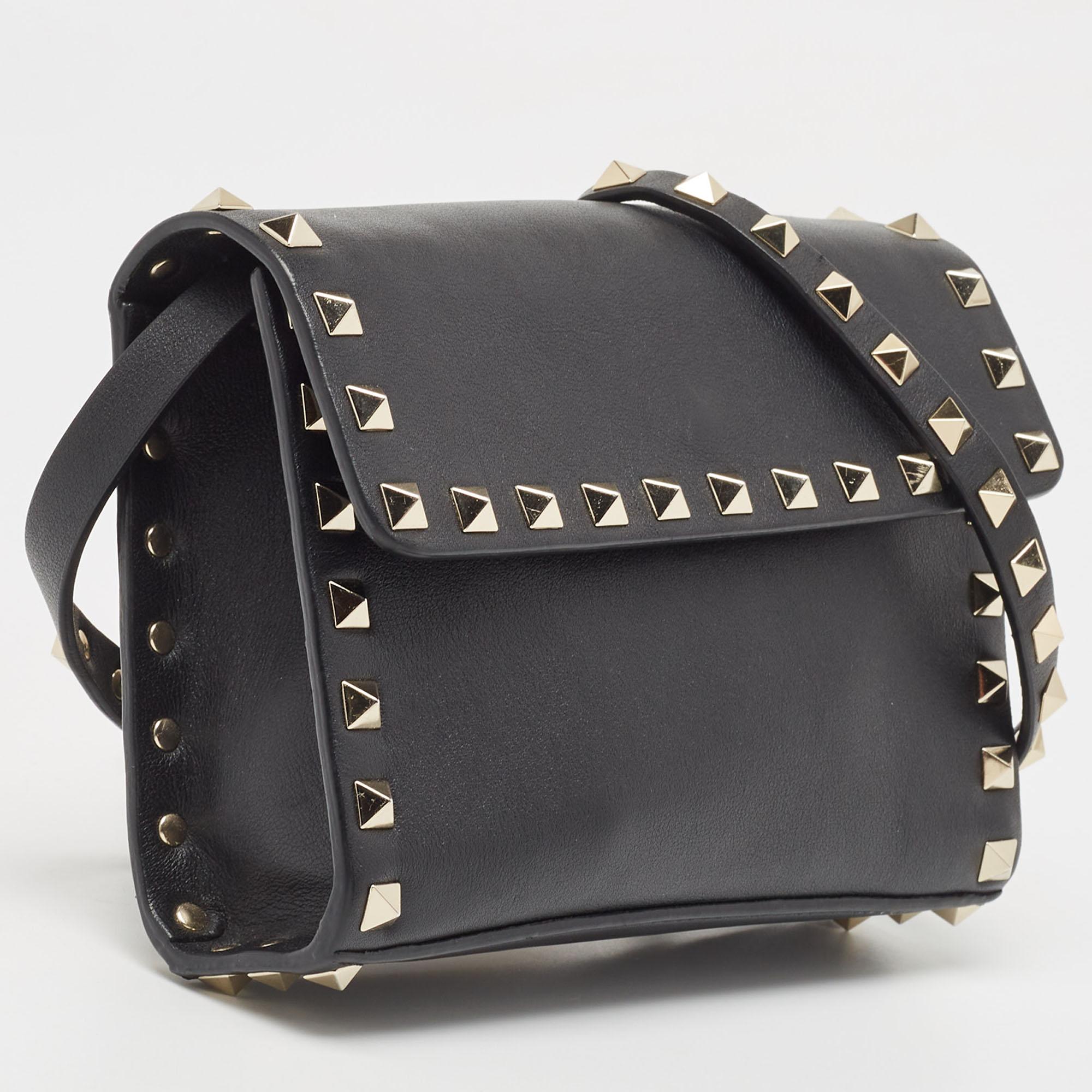 Valentino Black Leather Rockstud Flap Crossbody Bag 3