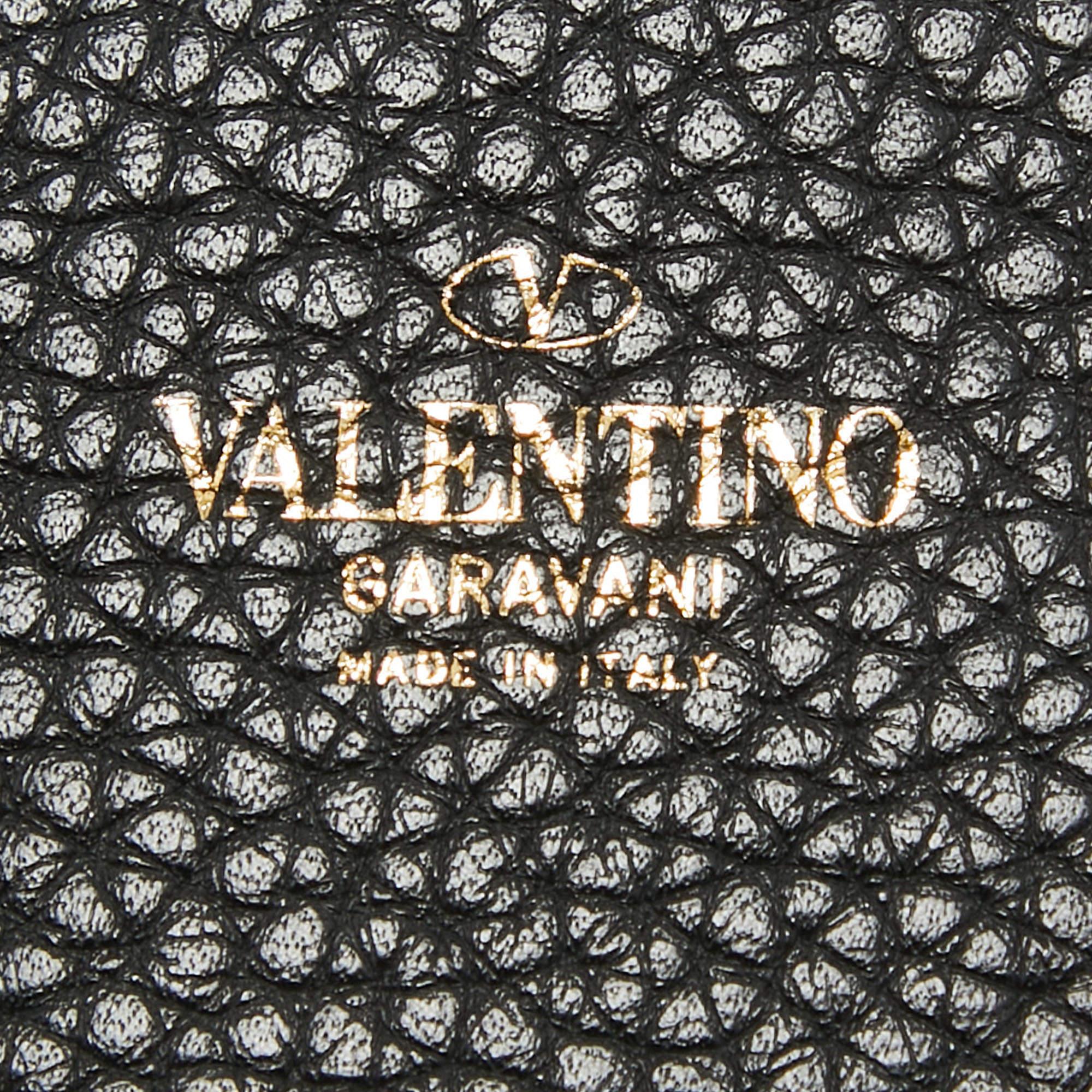 Valentino Black Leather Rockstud Flap Organizer Clutch For Sale 7