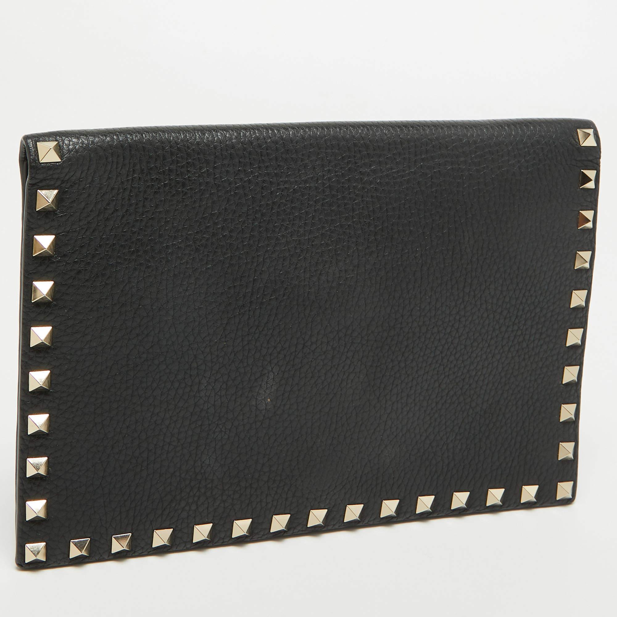 Valentino Black Leather Rockstud Flap Organizer Clutch 7