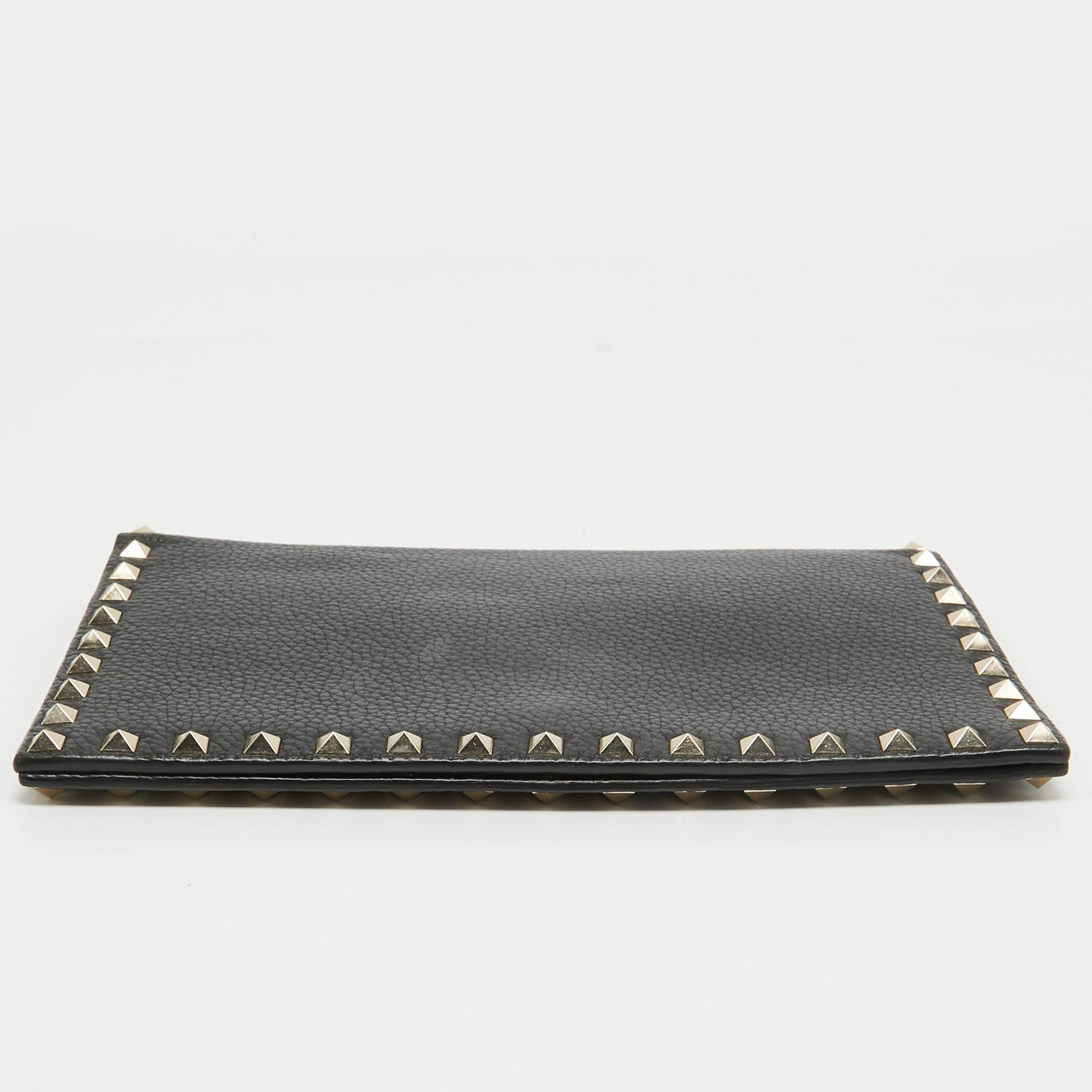 Valentino Black Leather Rockstud Flap Organizer Clutch 9