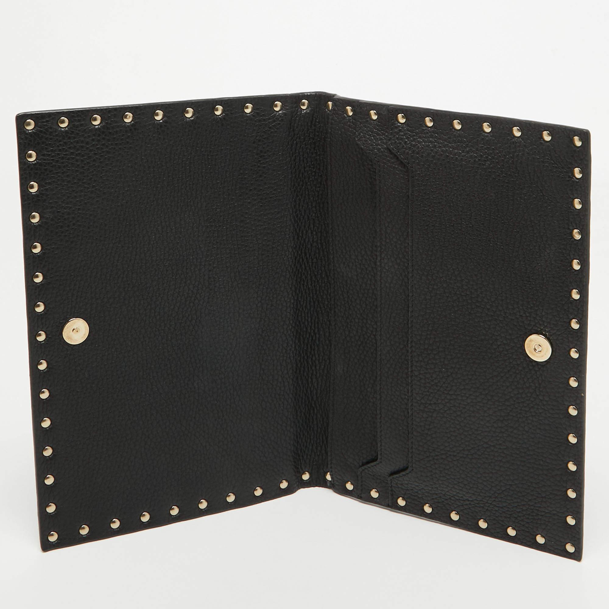 Valentino Black Leather Rockstud Flap Organizer Clutch 1