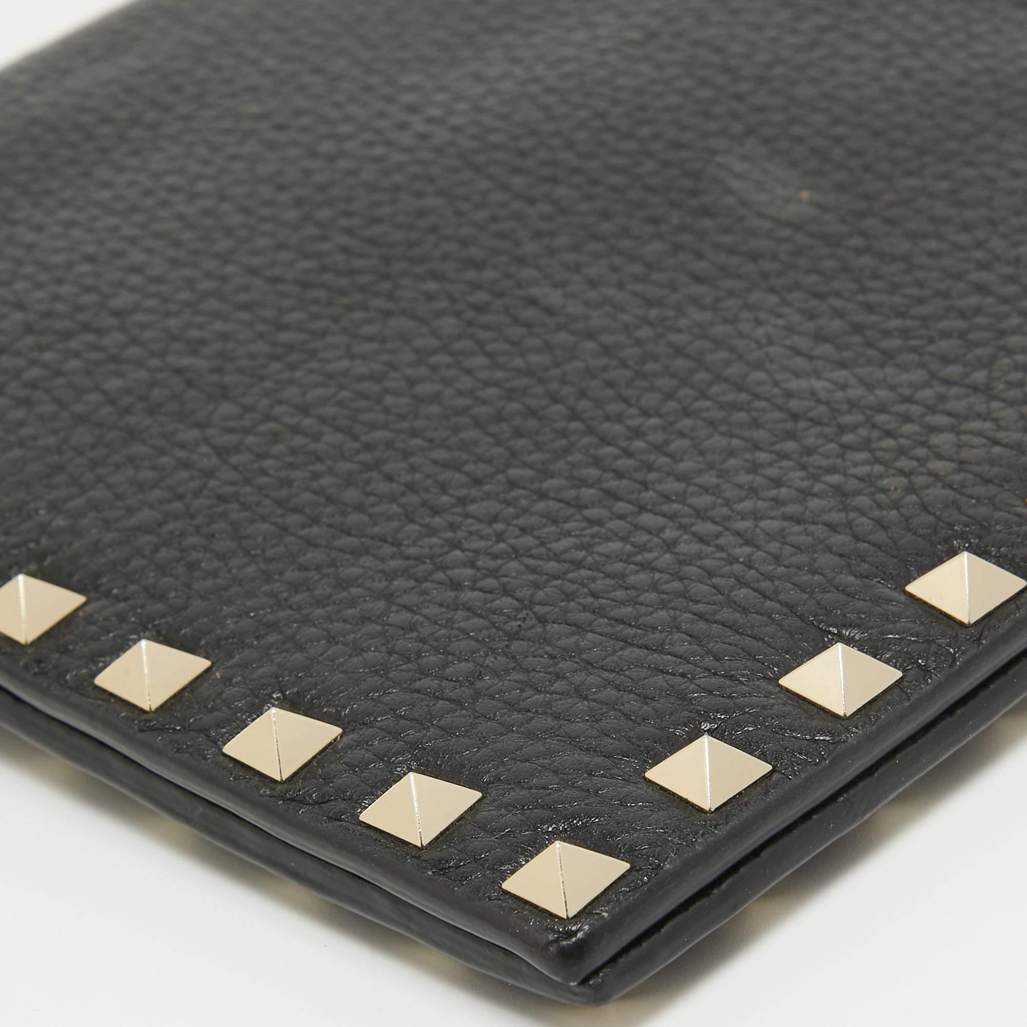 Valentino Black Leather Rockstud Flap Organizer Clutch For Sale 5