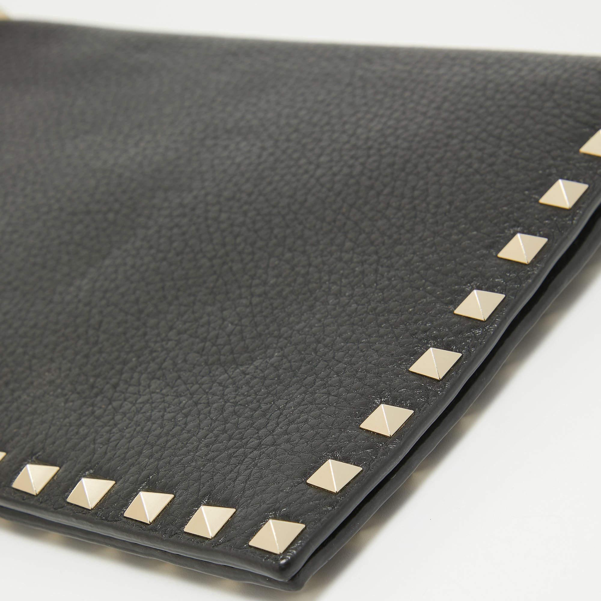 Valentino Black Leather Rockstud Flap Organizer Clutch 5