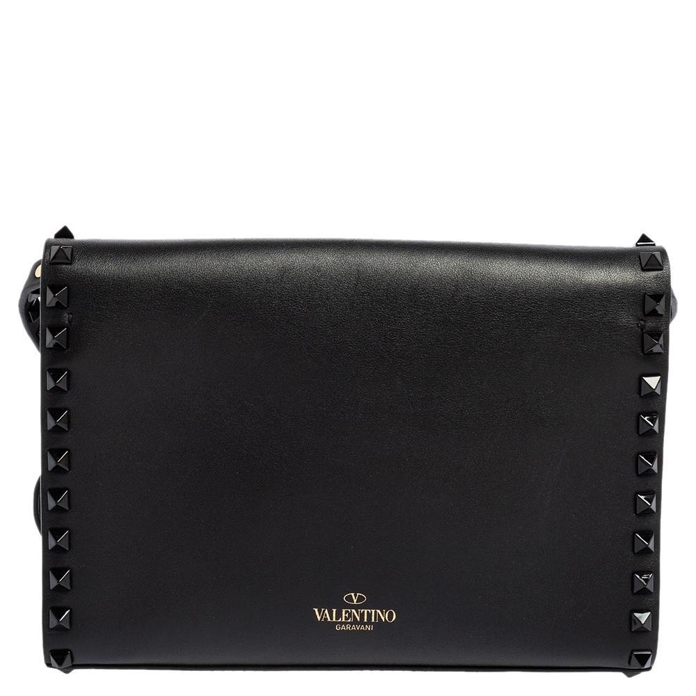 Valentino Black Leather Rockstud Flap Shoulder Bag 6