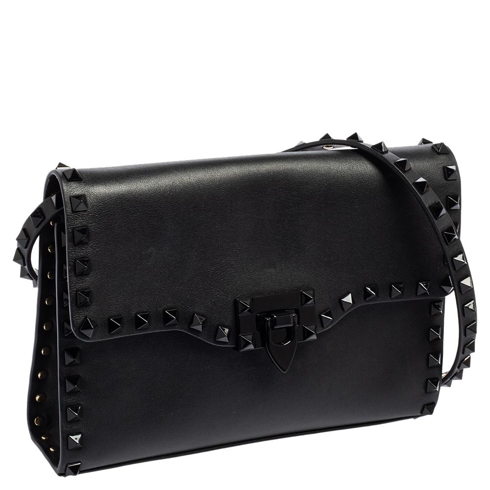 Valentino Black Leather Rockstud Flap Shoulder Bag 7