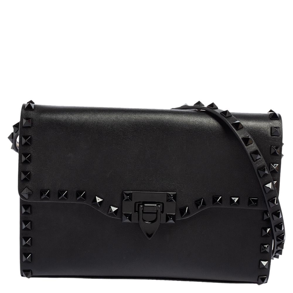 Valentino Black Leather Rockstud Flap Shoulder Bag 9