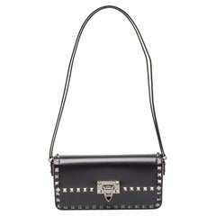 Valentino Black Leather Rockstud Flap Shoulder Bag