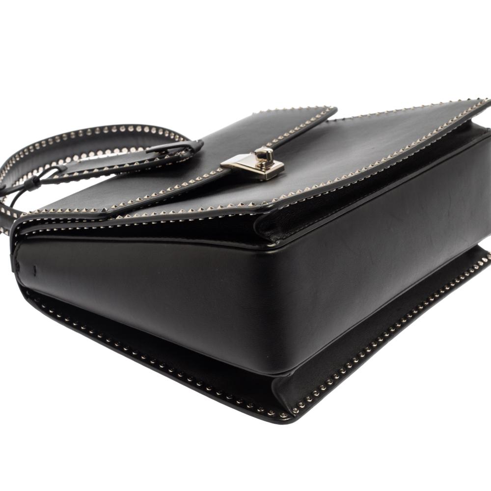 Valentino Black Leather Rockstud Flap Top Handle Bag 8