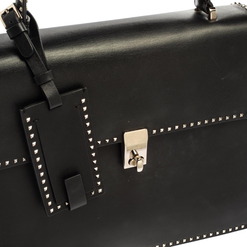 Valentino Black Leather Rockstud Flap Top Handle Bag 10