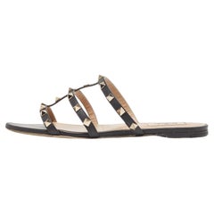 Valentino Black Leather Rockstud Flat Slides Size 40