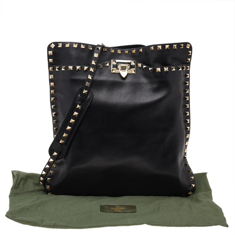Valentino Black Leather Rockstud Flip-Lock Messenger Bag 7