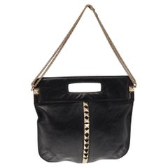 Valentino Black Leather Rockstud Fold Over Shoulder Bag