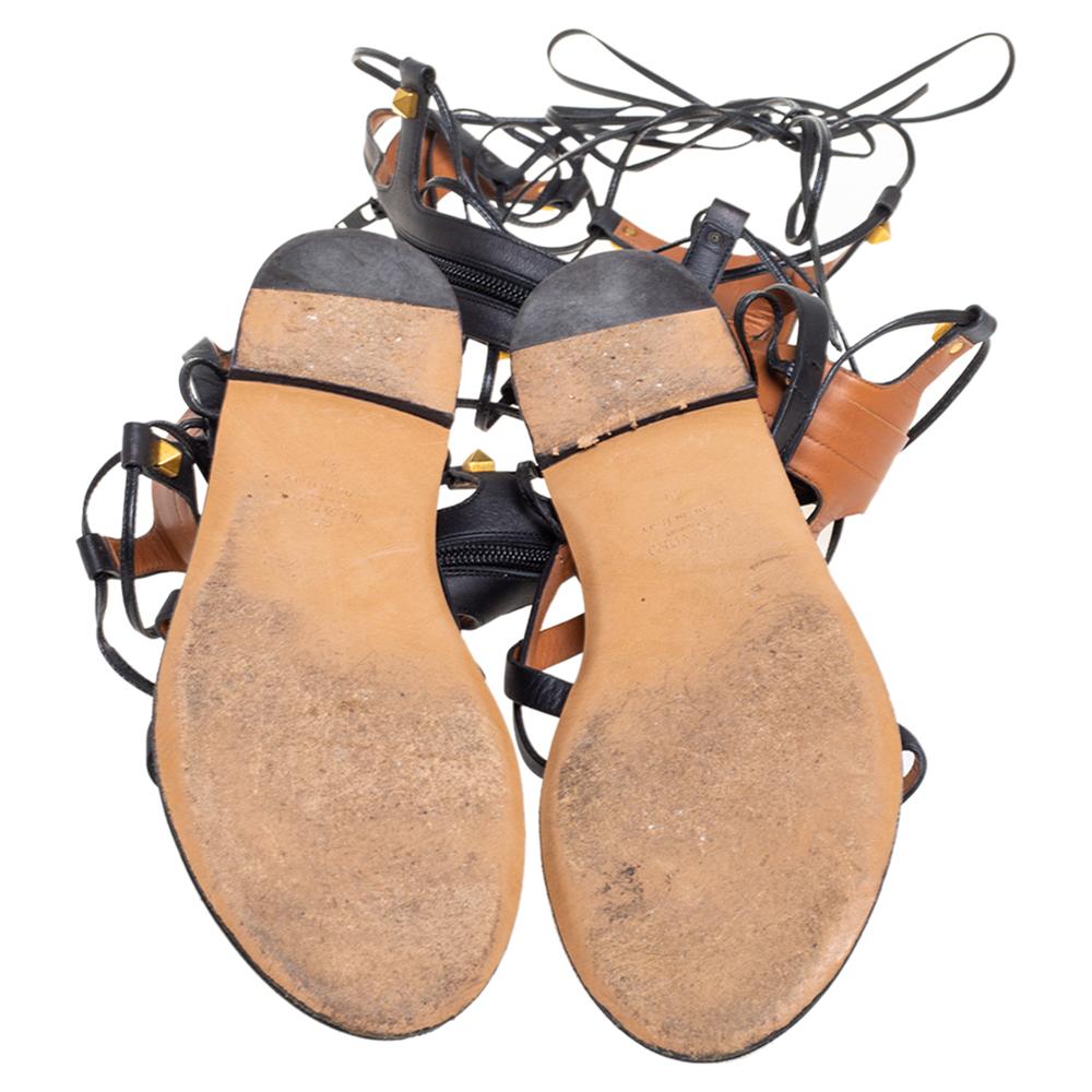 Valentino Black Leather Rockstud Gladiator Flat Sandals Size 41 2