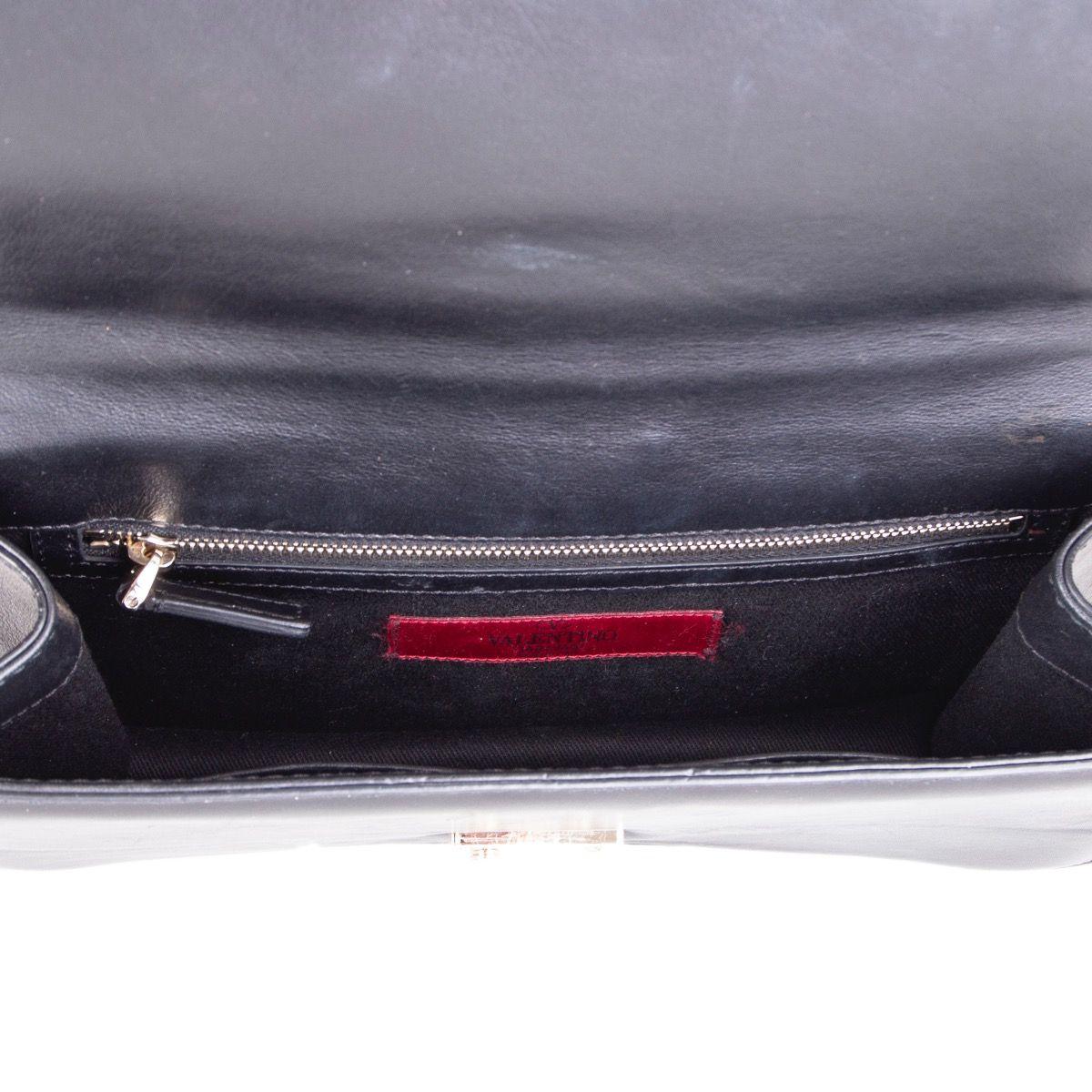 VALENTINO black leather ROCKSTUD GLAM LOCK MEDIUM Shoulder Bag 2