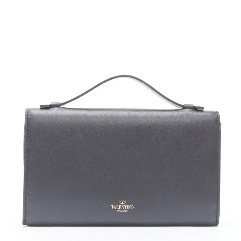 Women's VALENTINO black leather Rockstud green red heart gold chain wallet clutch For Sale