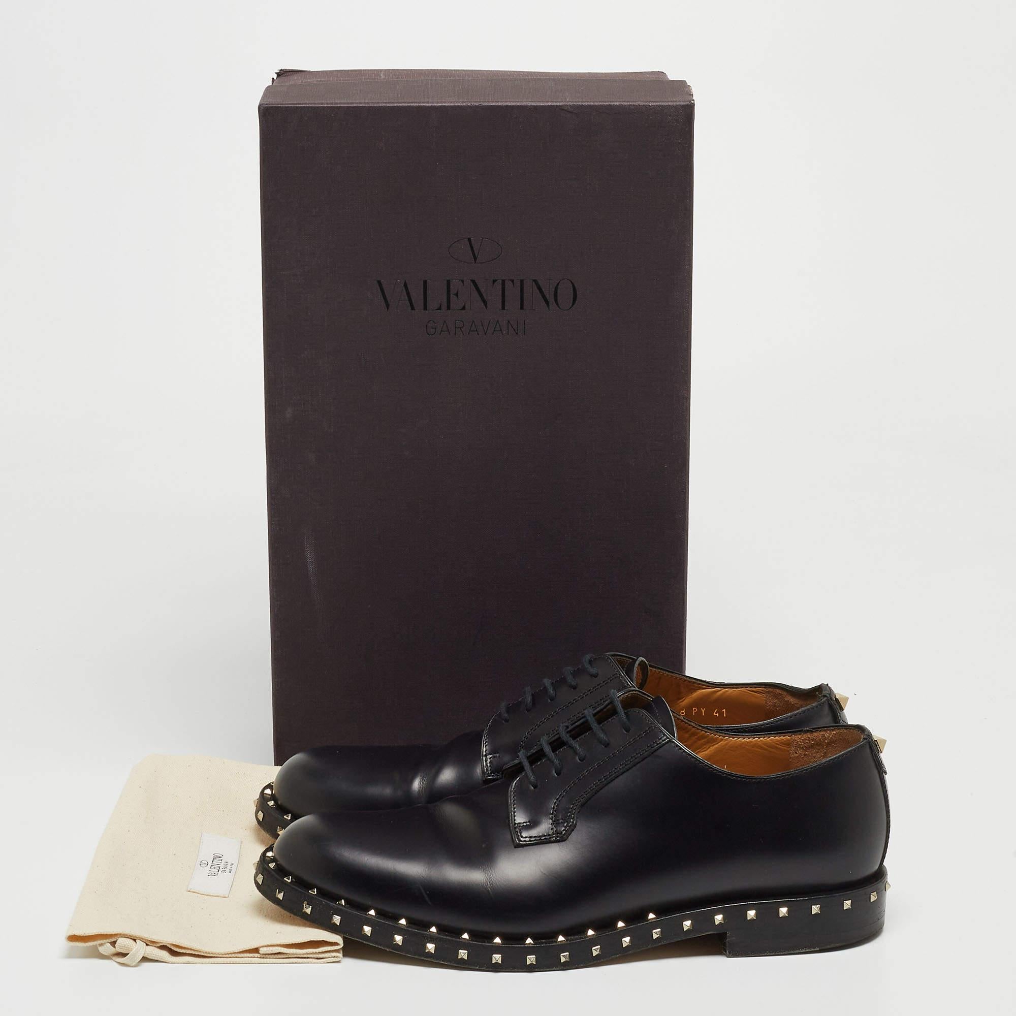 Valentino Black Leather Rockstud Lace Up Derby Size 41 For Sale 7