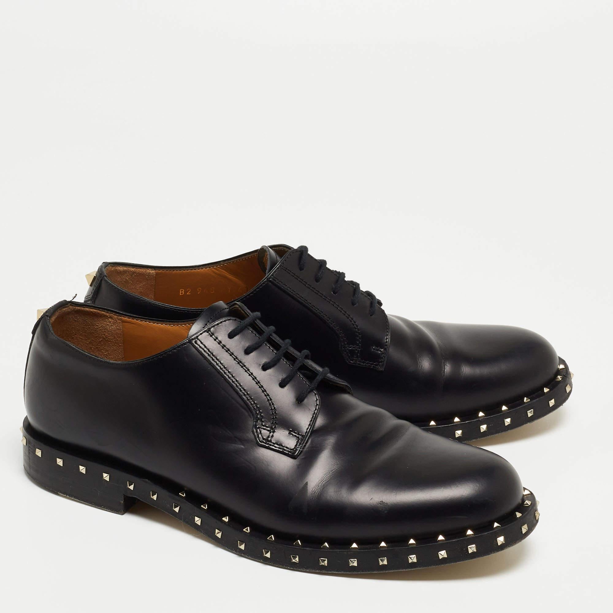 Women's Valentino Black Leather Rockstud Lace Up Derby Size 41 For Sale