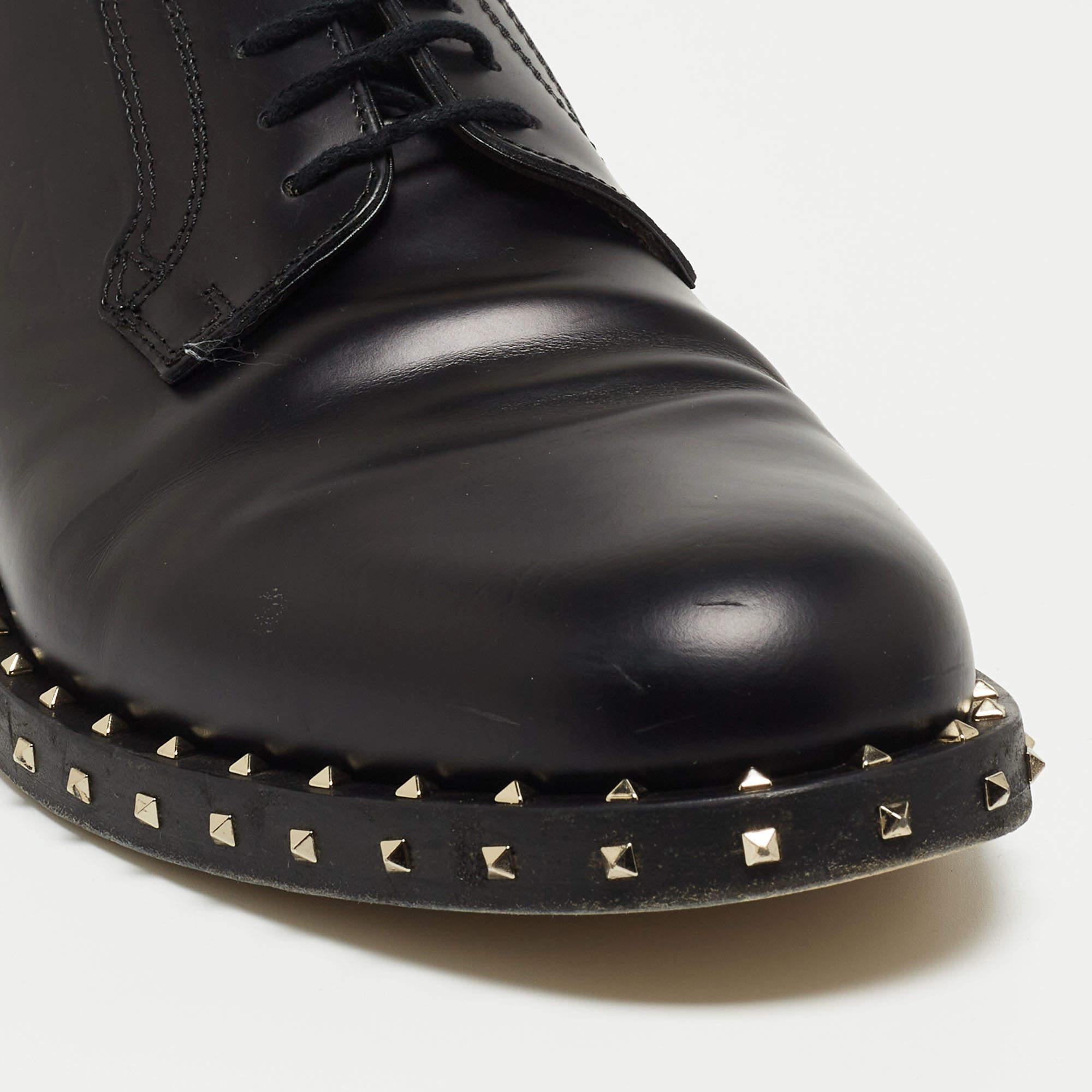 Valentino Black Leather Rockstud Lace Up Derby Size 41 For Sale 1