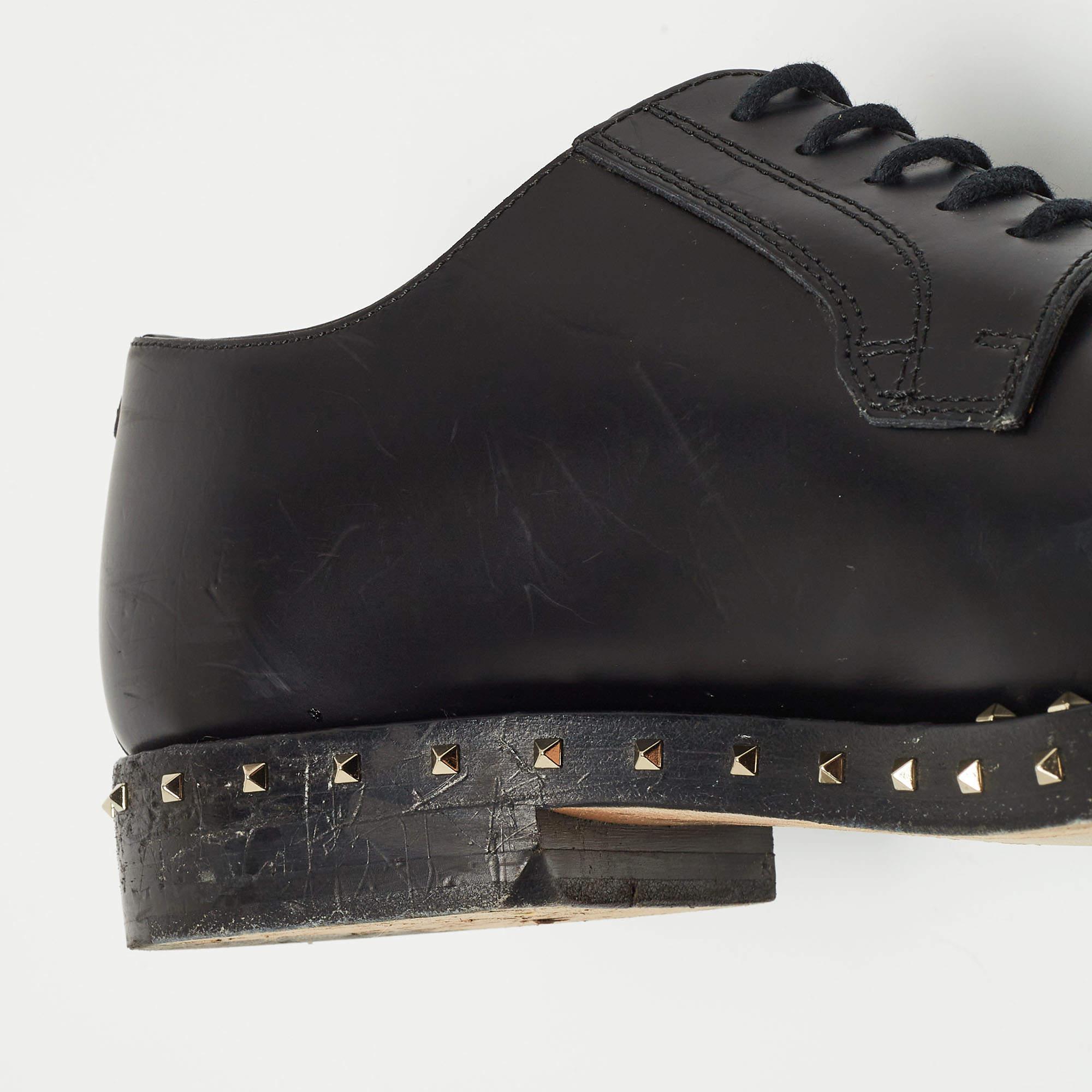 Valentino Black Leather Rockstud Lace Up Derby Size 41 For Sale 5