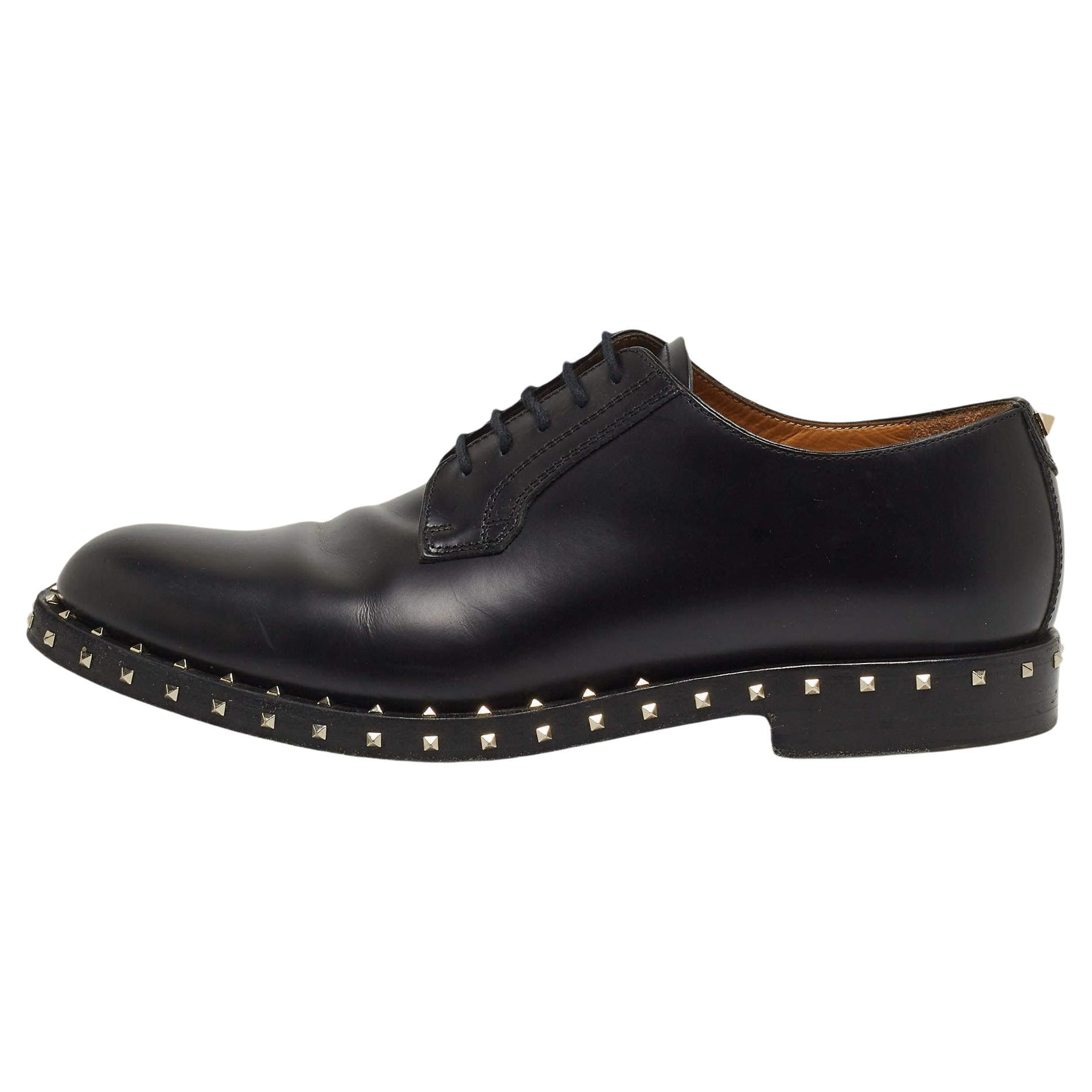 Valentino Black Leather Rockstud Lace Up Derby Size 41 For Sale