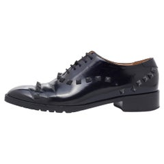 Valentino Black Leather Rockstud Lace Up Oxfords Size 36
