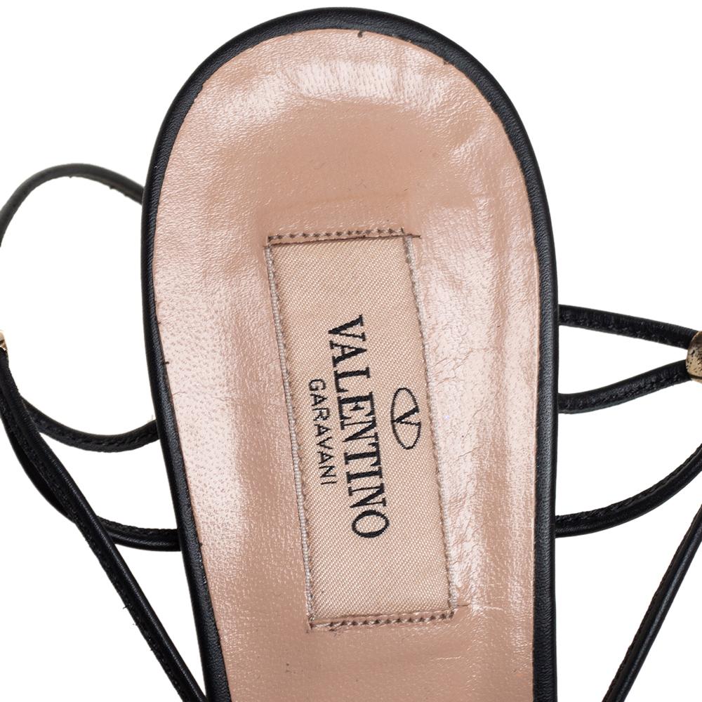 Valentino Black Leather Rockstud Lace up Sandals Size 39 2