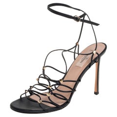 Valentino Black Leather Rockstud Lace up Sandals Size 39