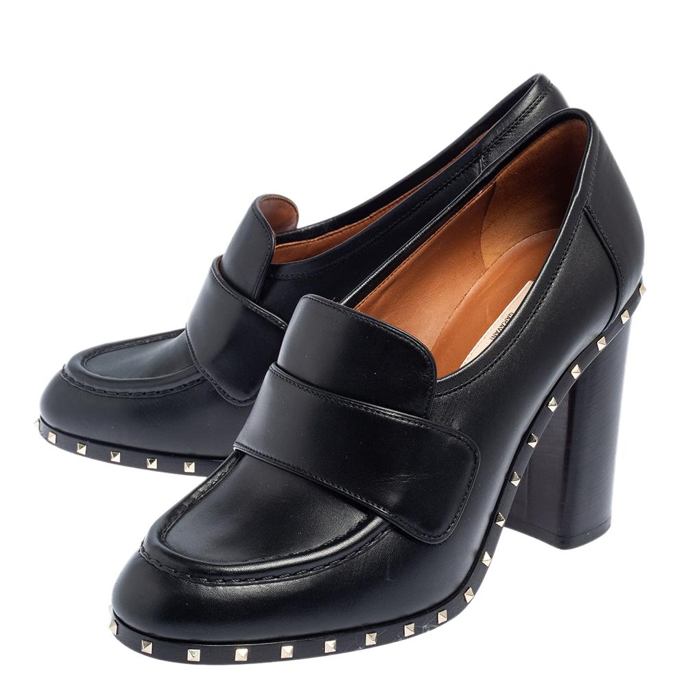 Valentino Black Leather Rockstud Loafers Pumps Size 39 2