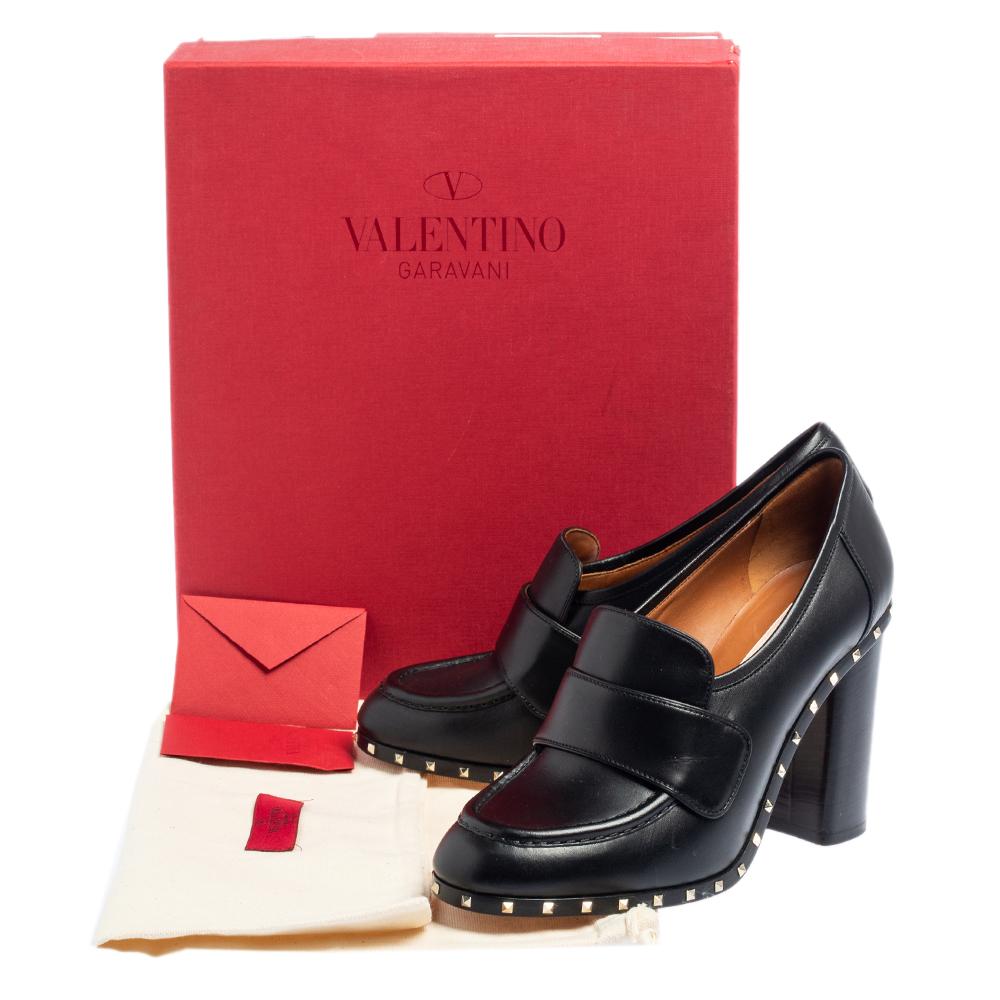 Valentino Black Leather Rockstud Loafers Pumps Size 39 3