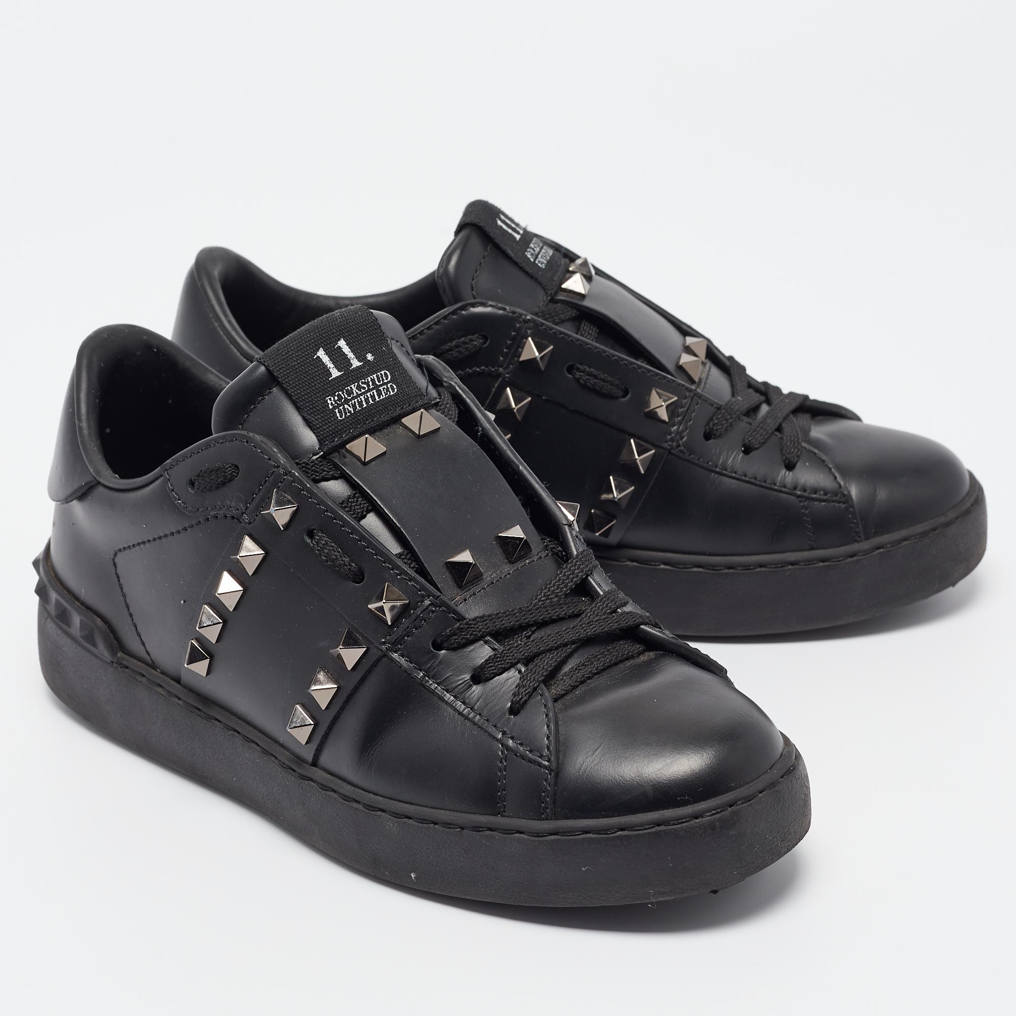 Valentino Black Leather Rockstud Low Top Sneakers Size 36.5 1