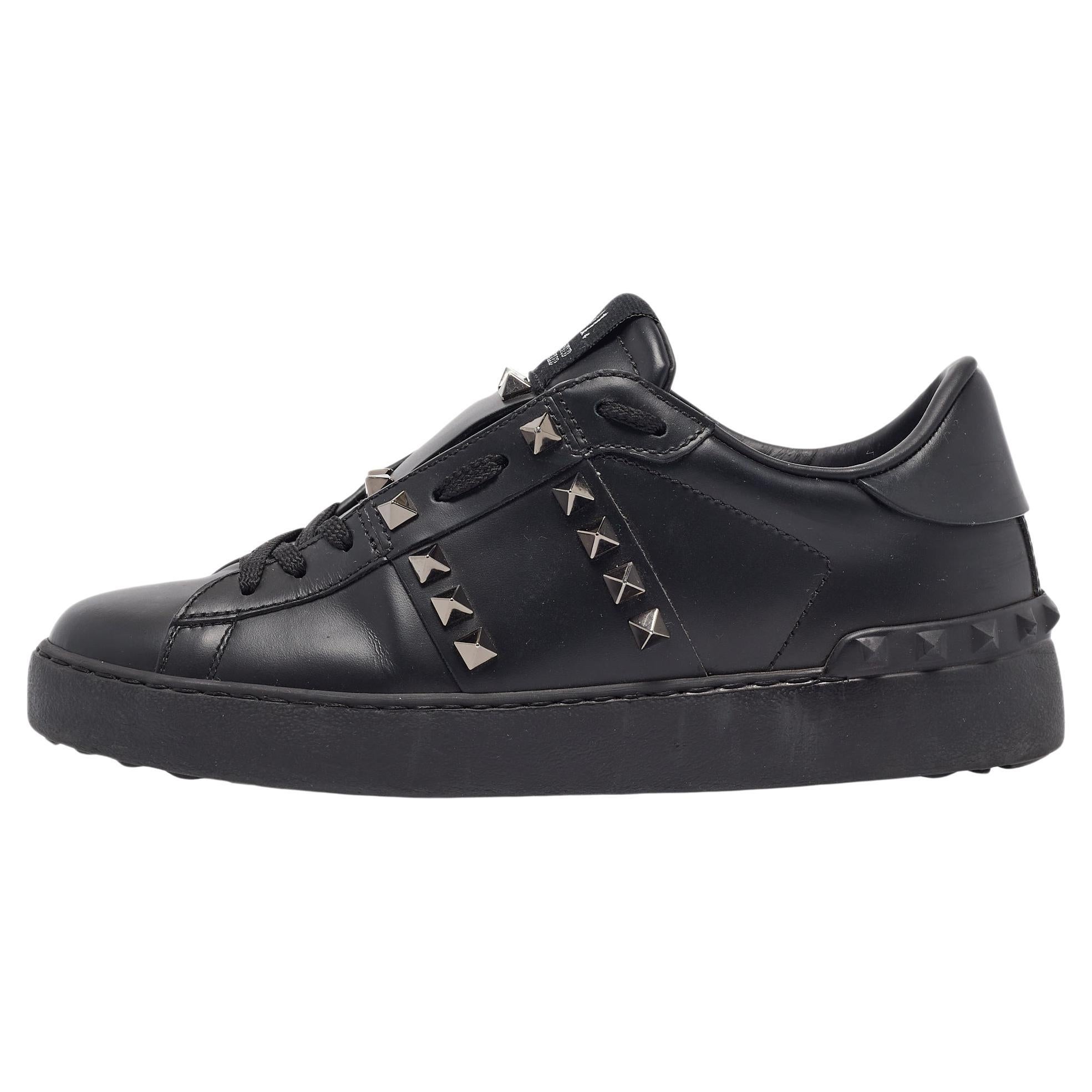 Valentino Black Leather Rockstud Low Top Sneakers Size 36.5 For Sale