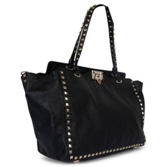 VALENTINO black leather ROCKSTUD MEDIUM TOTE Bag