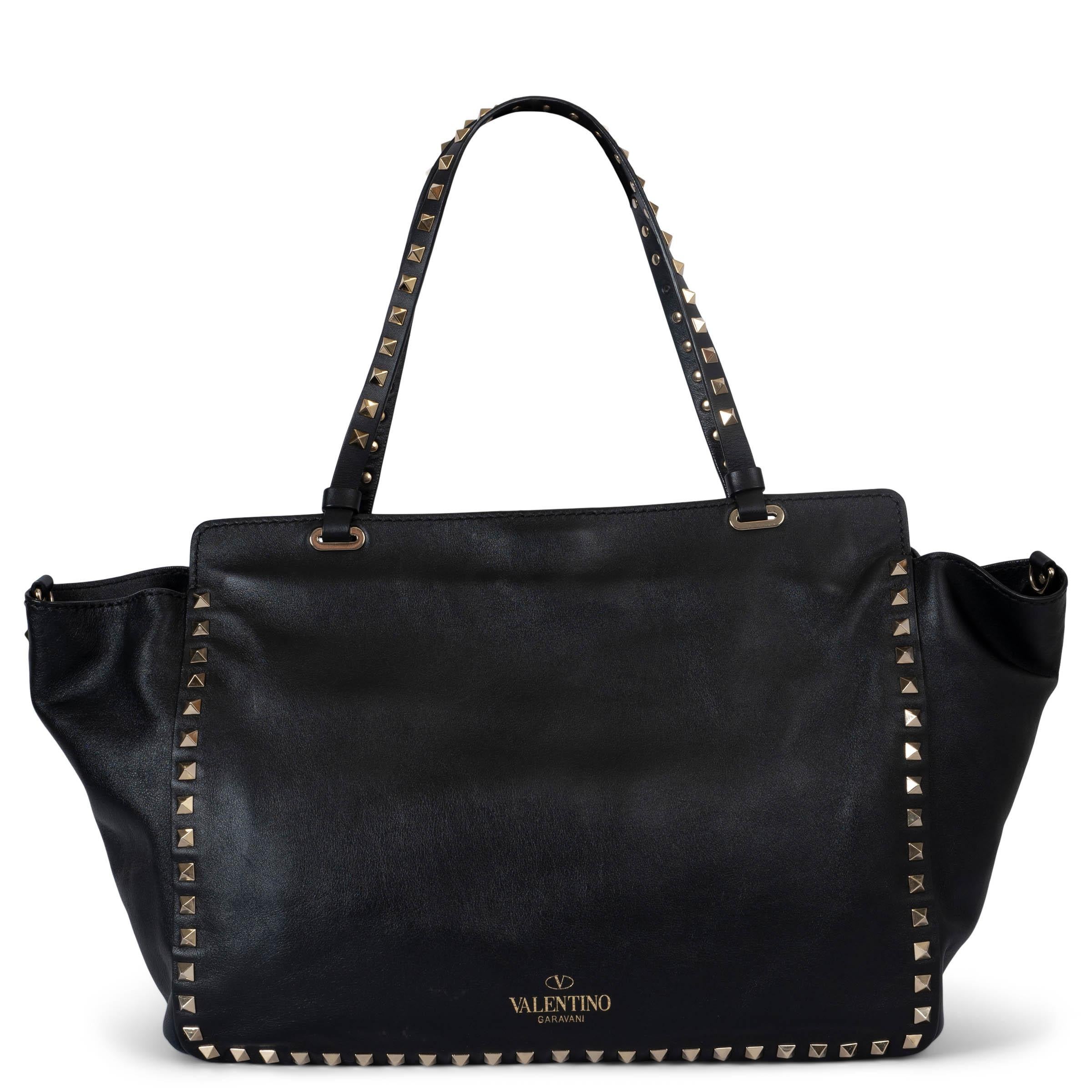 Black VALENTINO black leather ROCKSTUD MEDIUM TOTE Bag For Sale