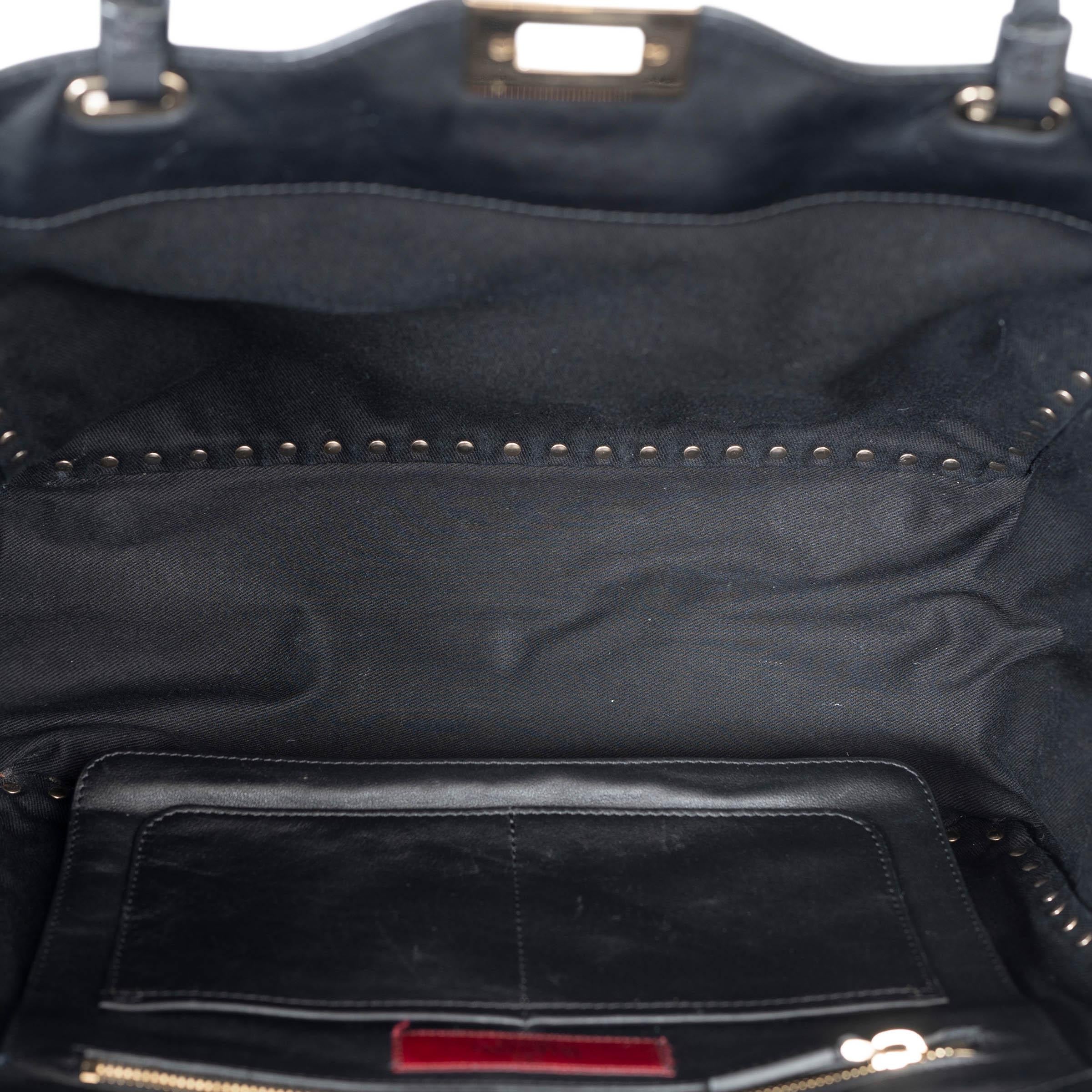Women's VALENTINO black leather ROCKSTUD MEDIUM TOTE Bag For Sale