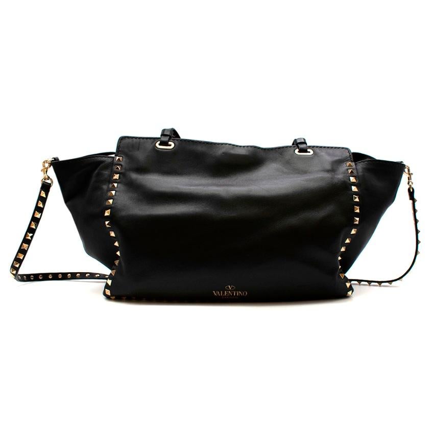 Valentino Black Leather Rockstud Medium Tote In Excellent Condition In London, GB
