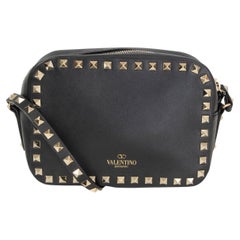 VALENTINO black leather ROCKSTUD MINI CAMERA Shoulder Bag