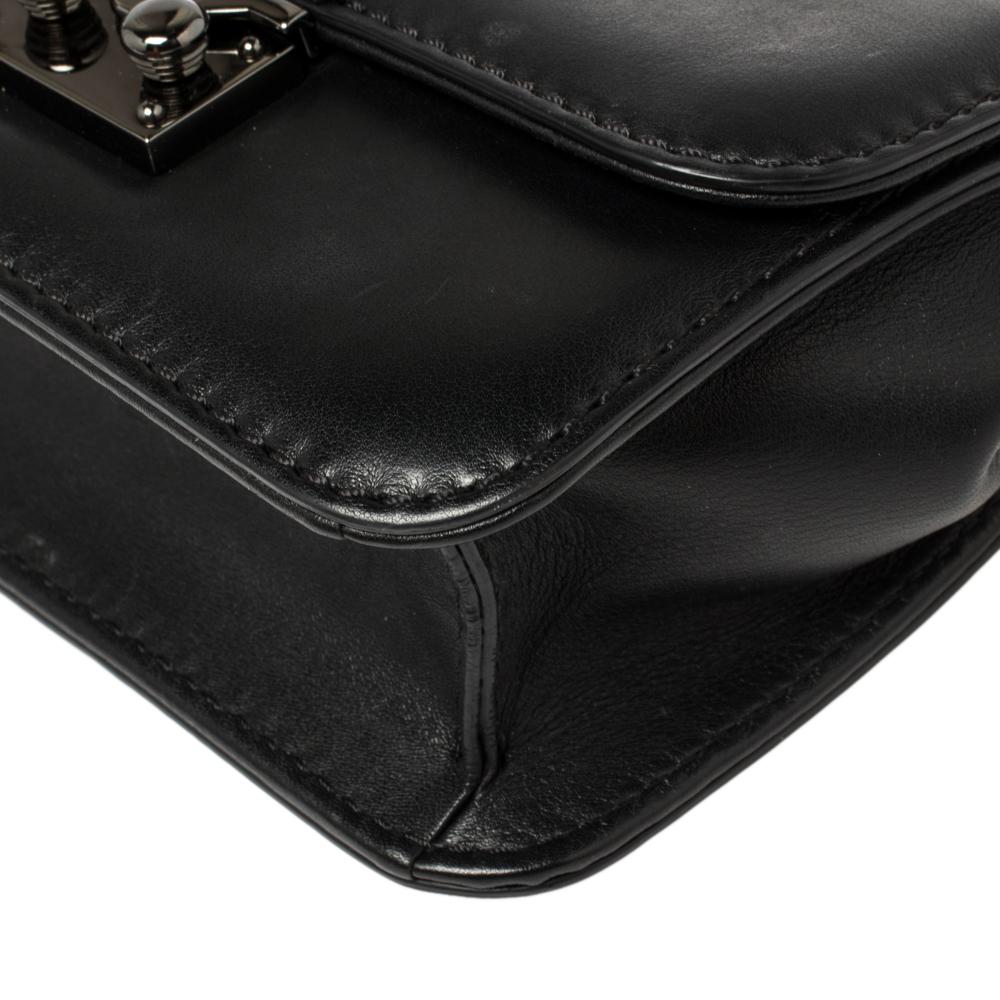 Valentino Black Leather Rockstud Mini Glam Lock Shoulder Bag 2