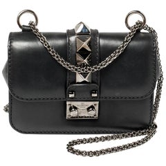 Valentino Black Leather Rockstud Mini Glam Lock Shoulder Bag